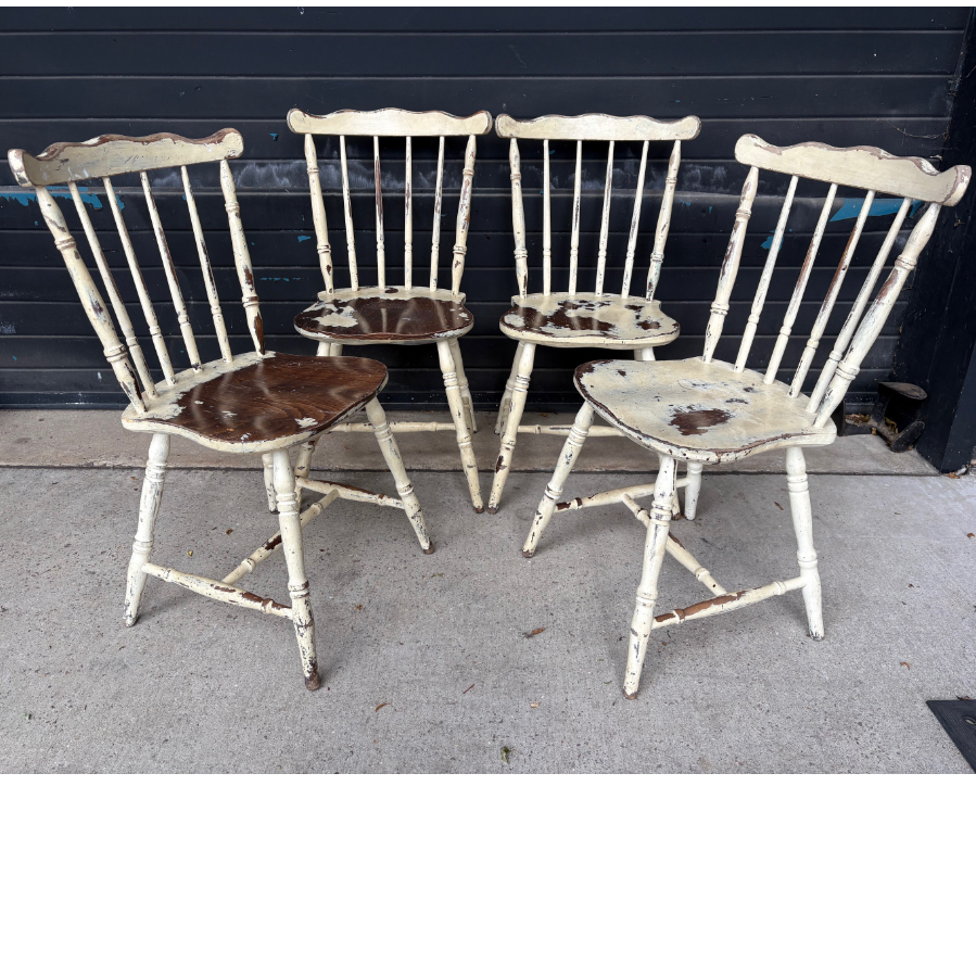 Set of 4 Vintage Distressed Farmhouse Spindle Back Wooden Chairs - VIN1197J