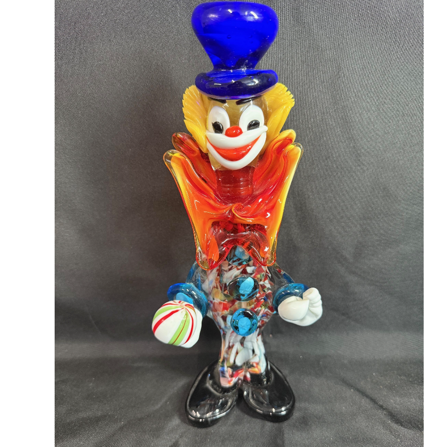 Vintage Murano Italy Large Glass Clown Holding Striped Ball - VIN1190Z
