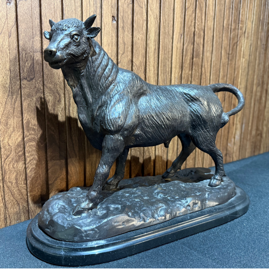 Mid-Century Bronze Horned Bull Statue - VIN1051H