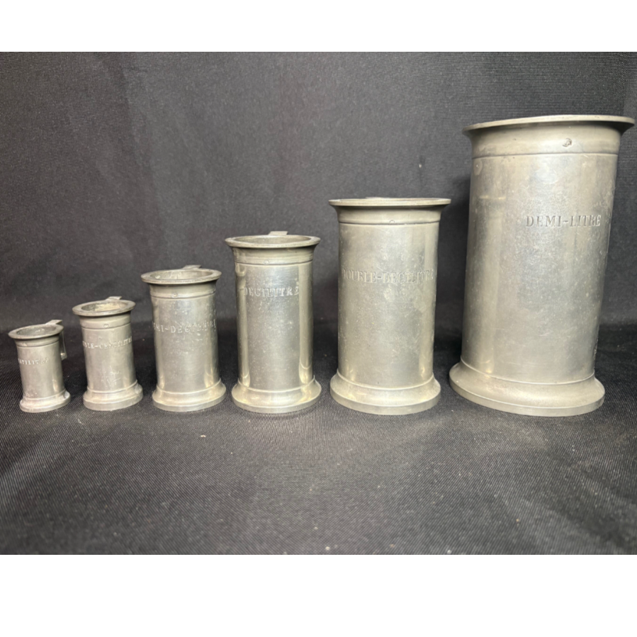 Antique Set of 6 French Pewter Measuring Tankards - VIN1163B