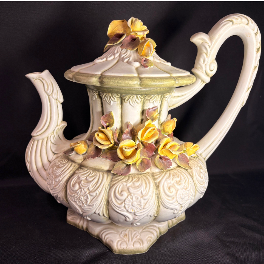 Capodimonte Extra Large Floral Encrusted Decorative Teapot - VIN1200G
