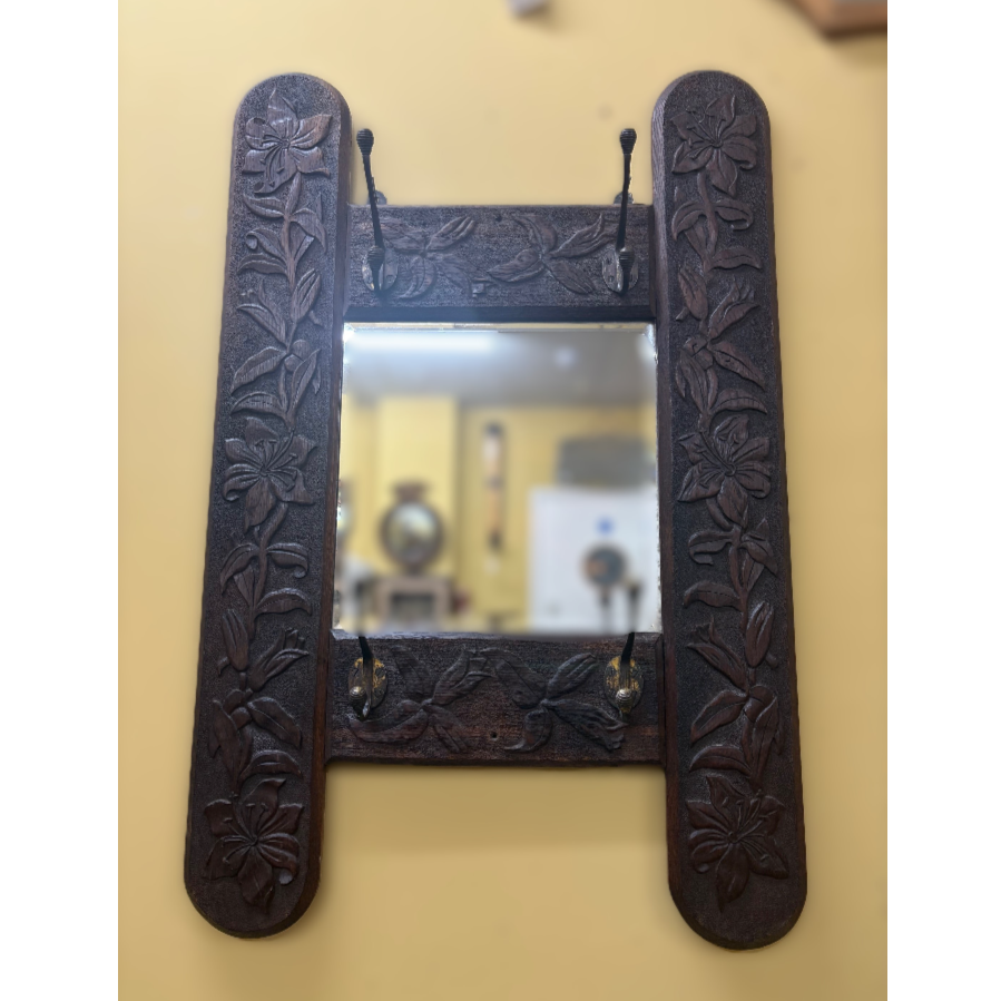 Vintage Carved Hall Coat Rack Mirror - VIN1193K