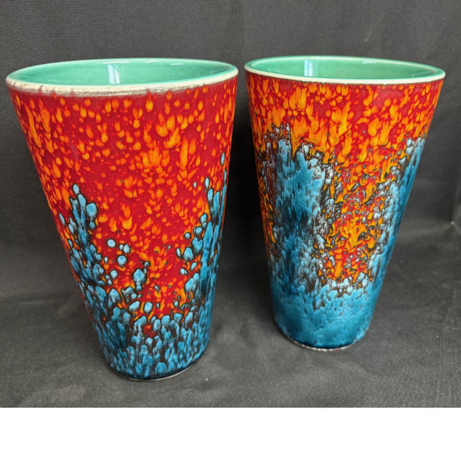 A Pair Of Poole Pottery Seafire Conical Vases - VIN1207C A Pair Of Poole Pottery Seafire Conical Vases - VIN1207C