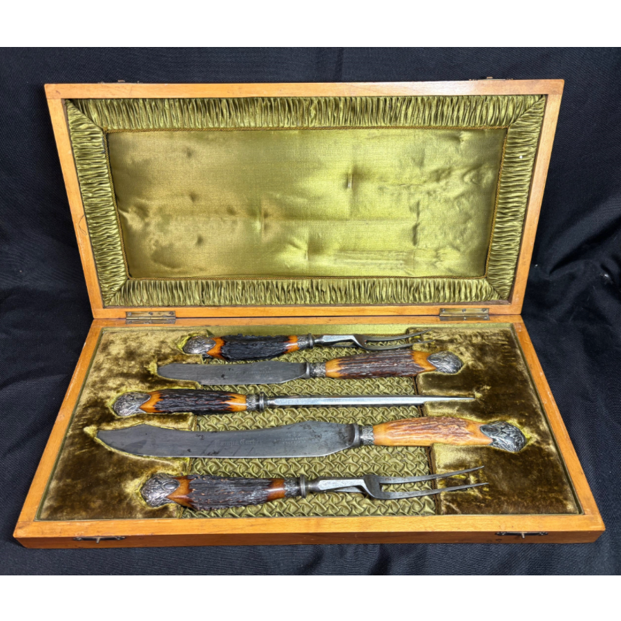 Victorian Lockwood Brothers Five-Piece Stag Handled Carving Set. - VIN1208D Victorian Lockwood Brothers Five-Piece Stag Handled Carving Set. - VIN1208D