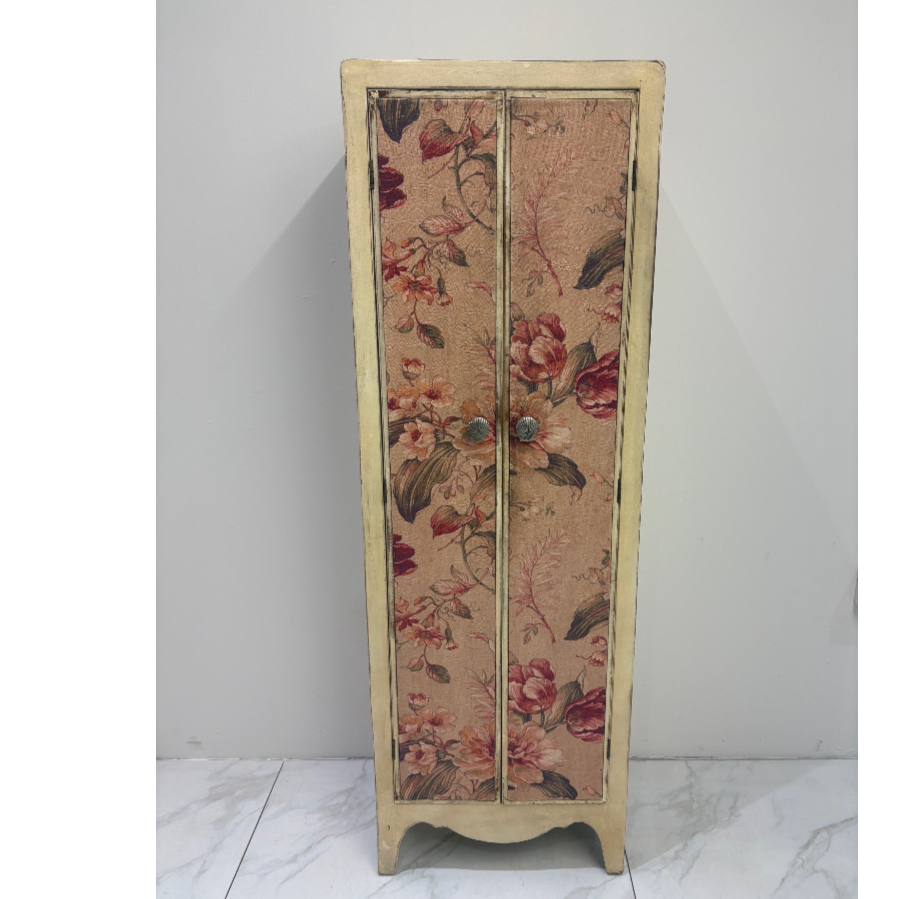 Vintage Painted Small Wardrobe With Floral Patterned Doors - VIN1216M Vintage Painted Small Wardrobe With Floral Patterned Doors - VIN1216M