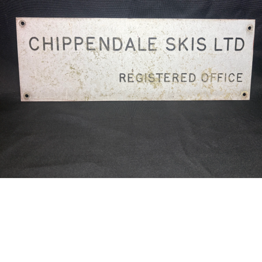 Rare aluminium sign advertising the office of ski manufacturer “Chippendale Skis” - VIN1207P Rare aluminium sign advertising the office of ski manufacturer “Chippendale Skis” - VIN1207P