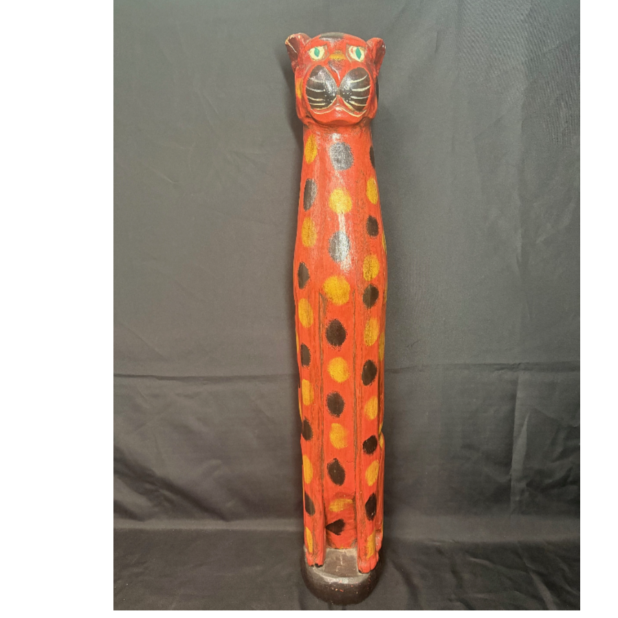 Vintage Hand Carved and Hand Painted Wooden Big Cat - VIN1214E Vintage Hand Carved and Hand Painted Wooden Big Cat - VIN1214E