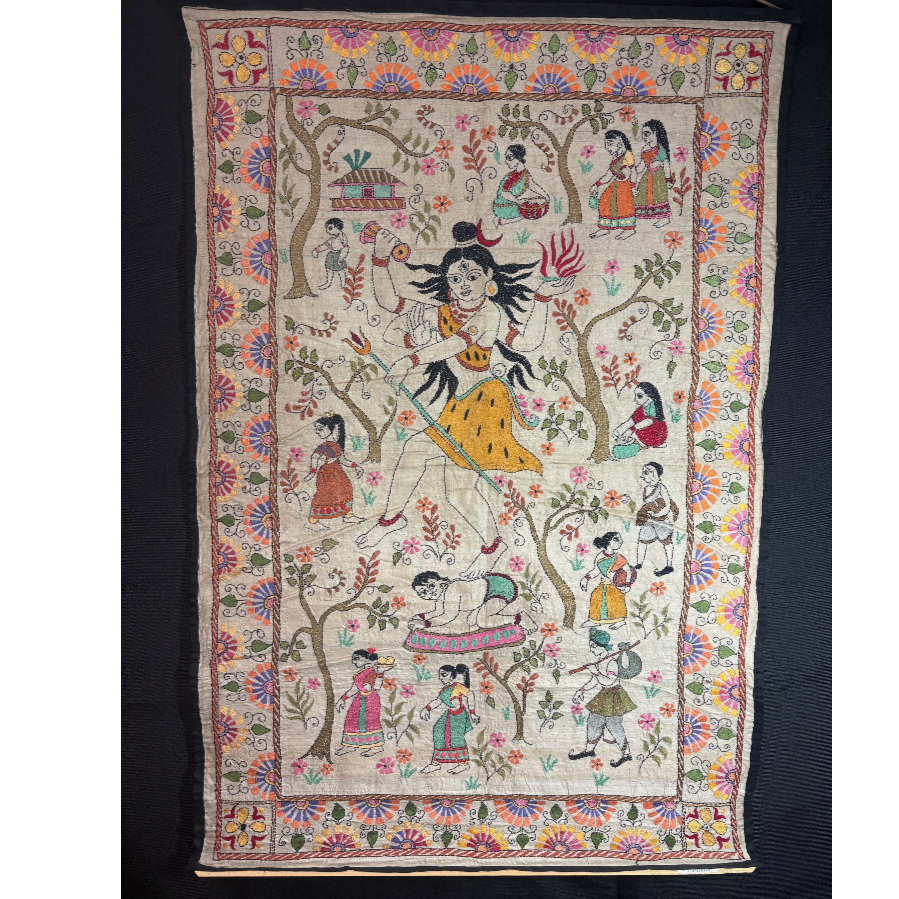 Vintage Indian Hand-Embroidered Textile Wall Hanging - VIN1152J Vintage Indian Hand-Embroidered Textile Wall Hanging - VIN1152J