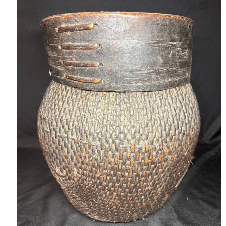 Antique Rustic Far Eastern Intricately Woven Rattan Container - VIN1222H