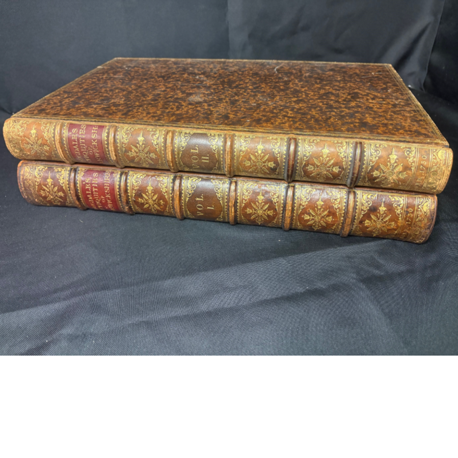 Antique Dugdale’s Antiquities of Warwickshire, Volumes I & II Leather-Bound Books - VIN1190Y