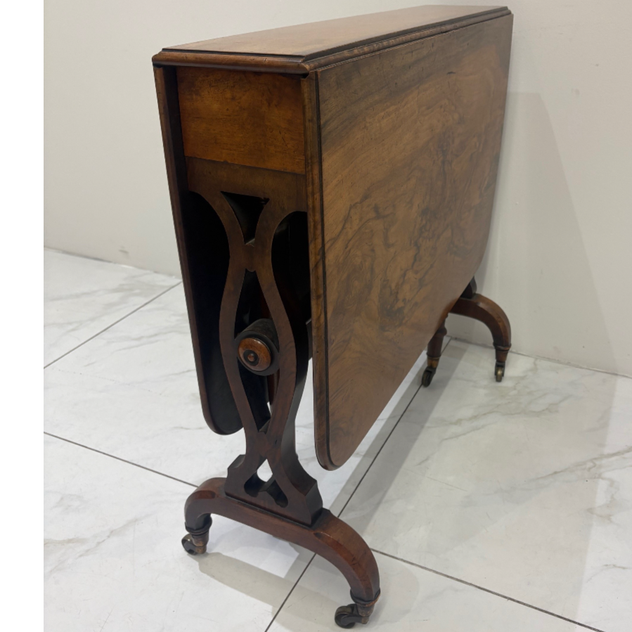 Antique Burr Walnut Sutherland Drop-Leaf Table on Casters - VIN1224H