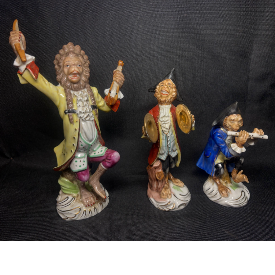 Set 3 Porcelain Figurine's Depicting Musical Monkey's - VIN792S