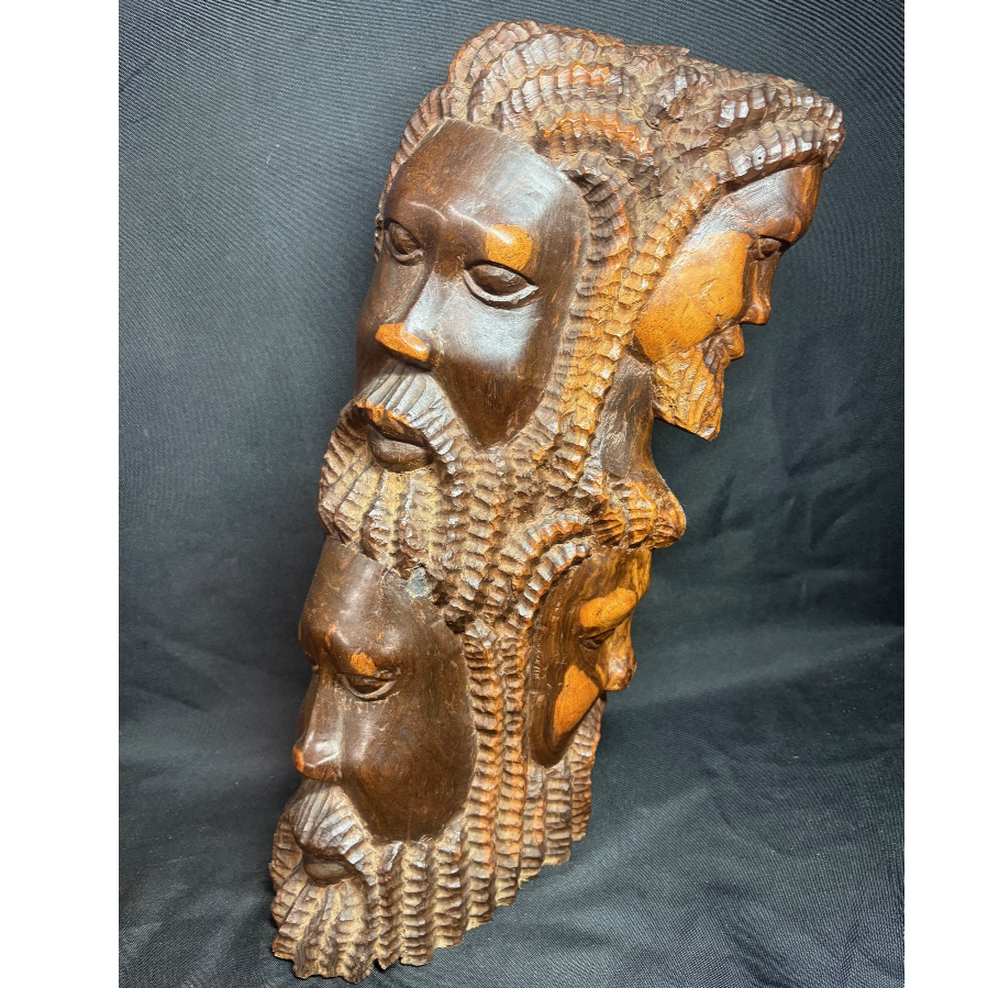 Jamaican Folk Art Hand Carved Faces With Dreadlocks - VIN1222G