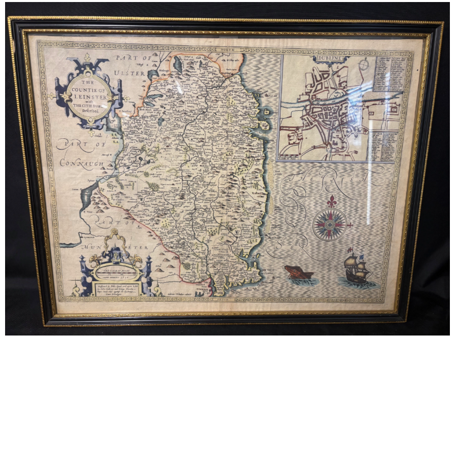 Double Sided Framed Old Map of Leinster, Ireland in 1611 by John Speed - VIN1223L