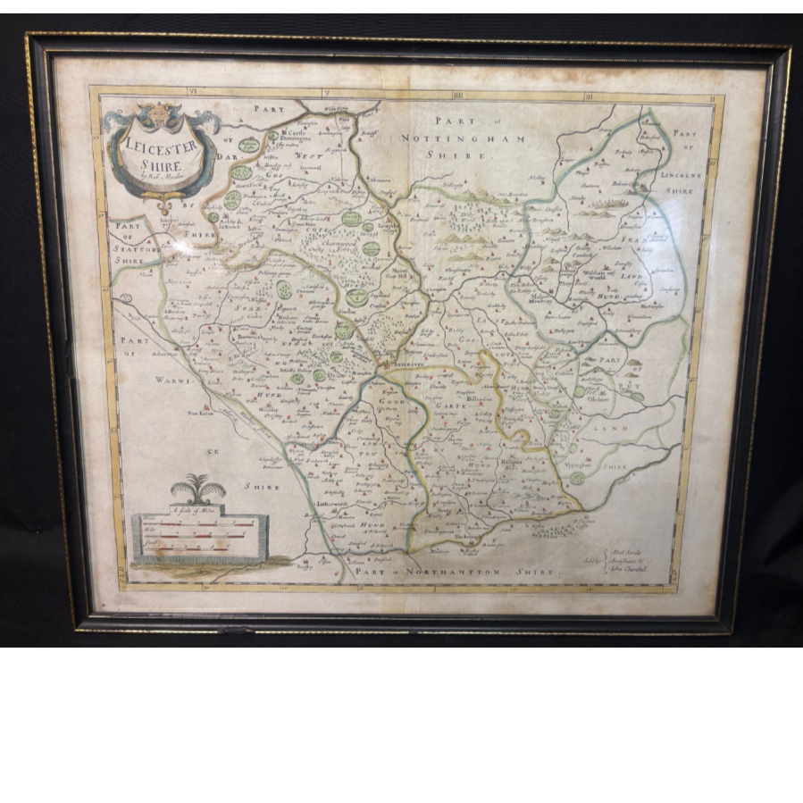Framed Original Copper Engraved Map of Leicestershire by Robert Morden - VIN1223L