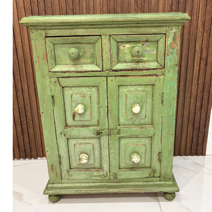 Vintage Distressed Green Wood Cabinet - VIN1227F