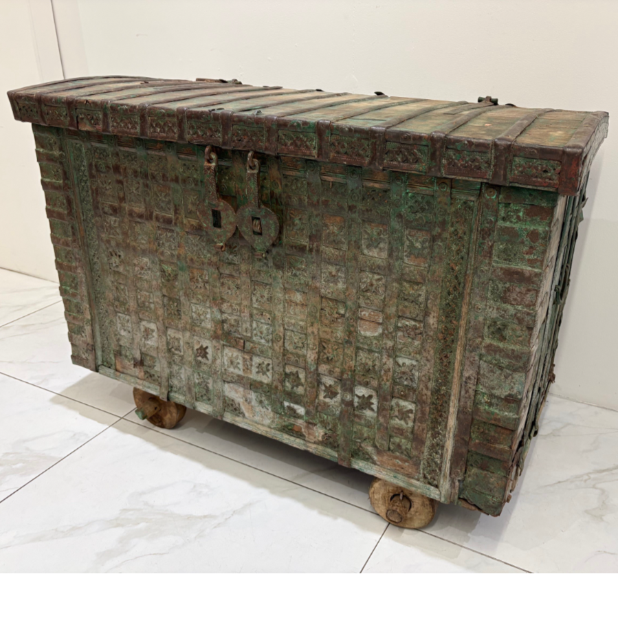 Antique Indian Dowry Chest On Wheels - VIN1227D