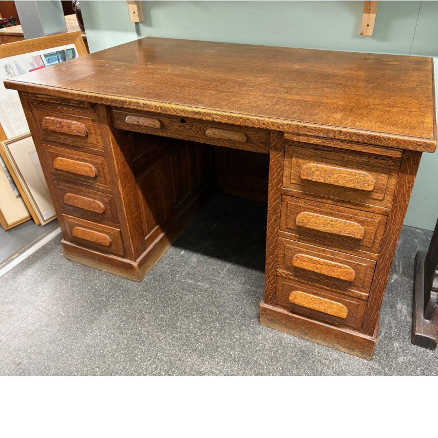 Antique All Wood Golden Oak Pedestal Desk - VIN1233H