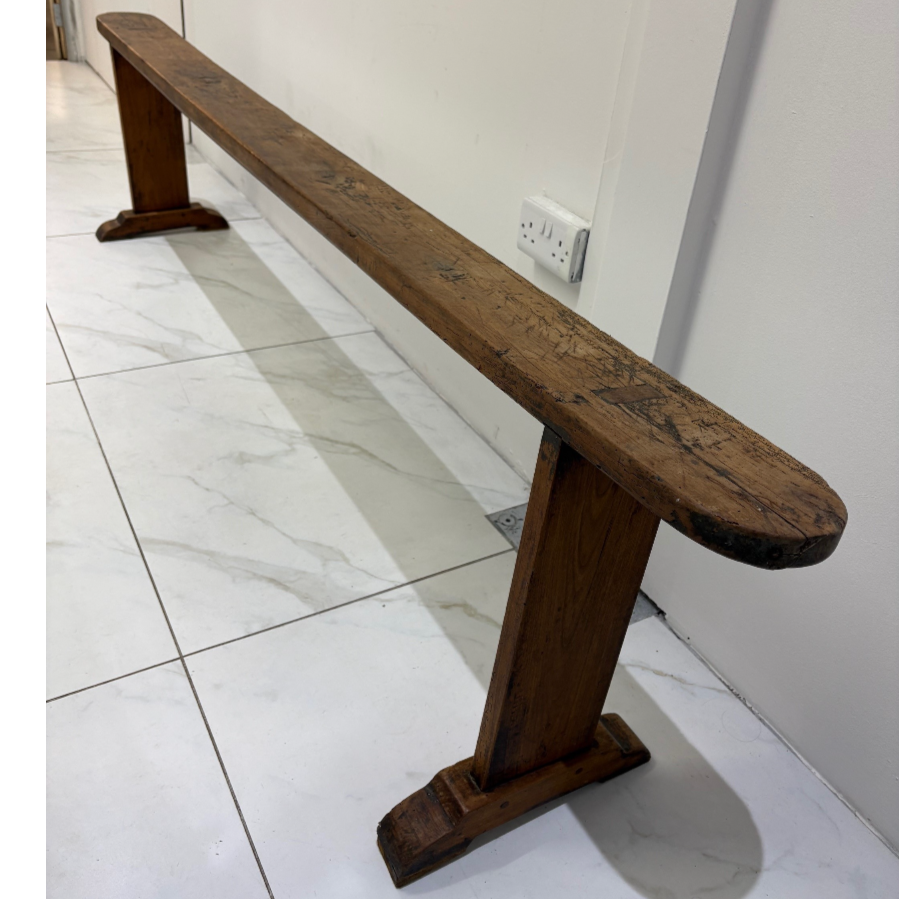 Antique 19th Century Long Elm Refractory Bench of Sturdy Thick Plank And Trestle Construction - VIN1227S (2 Available)