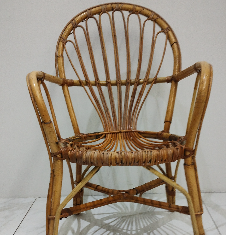 Vintage Italian rattan armchair with hooped backrest - VIN1230B Vintage Italian rattan armchair with hooped backrest - VIN1230B