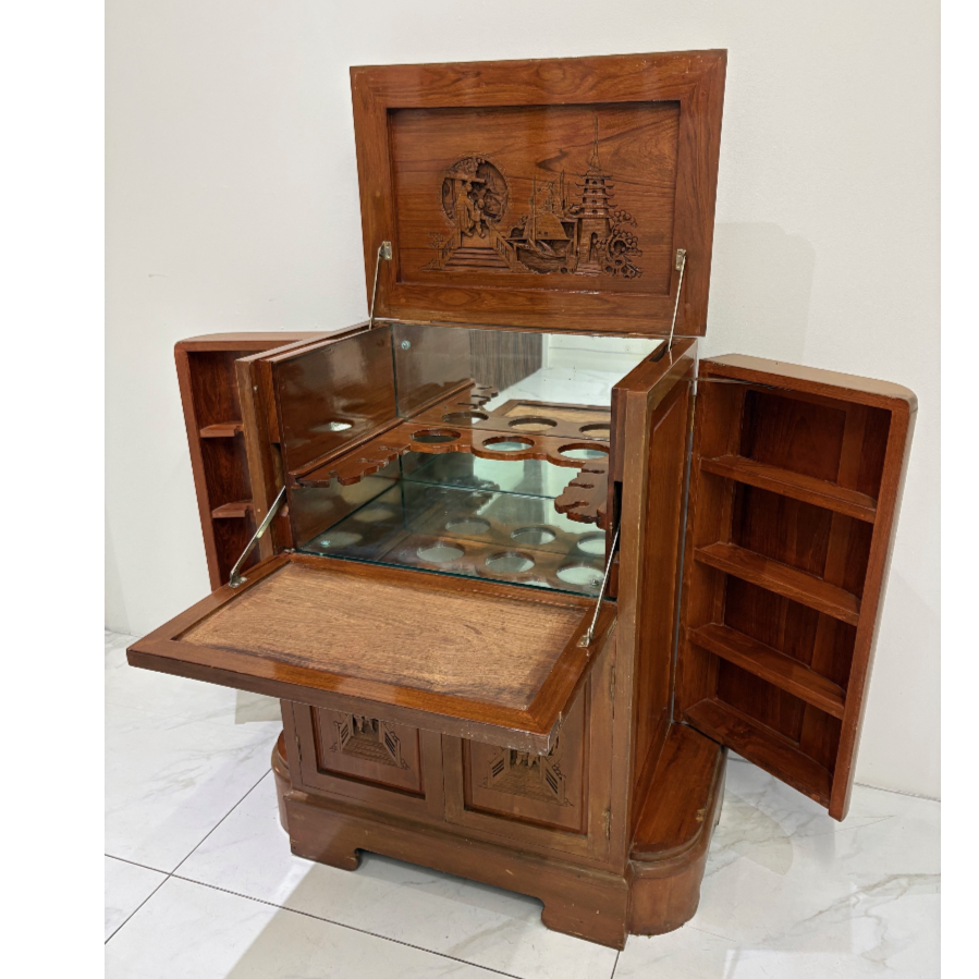 Antique Carved Chinese Camphor Wood Cocktail Cabinet – VIN1236H Antique Carved Chinese Camphor Wood Cocktail Cabinet – VIN1236H