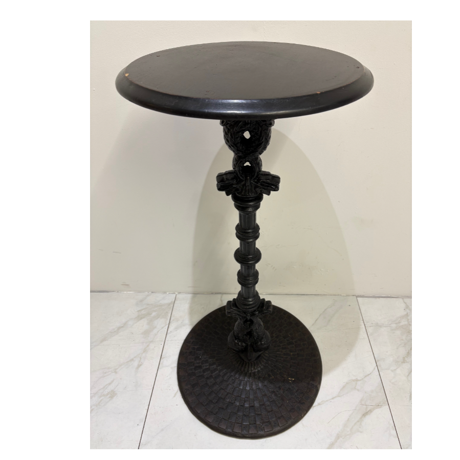 Antique Tall Cast Iron With Wood Top Bar Table - VIN1237J Antique Tall Cast Iron With Wood Top Bar Table - VIN1237J