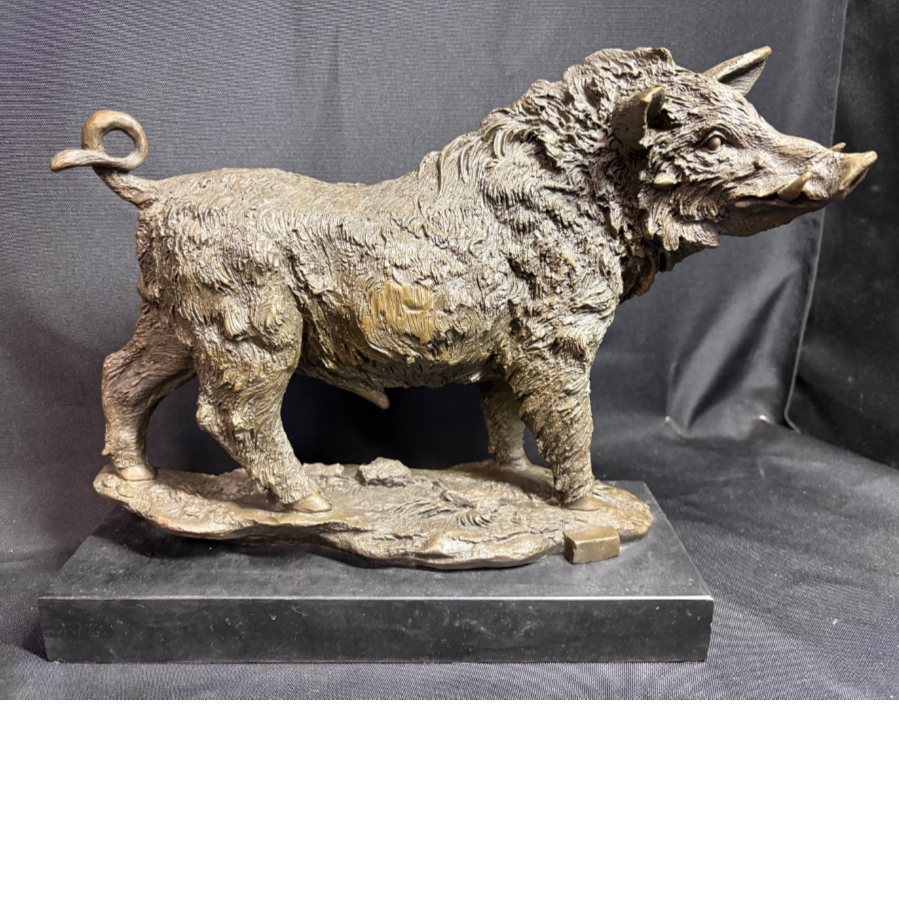 Bronze 'Barye' Wild Boar Sculpture On Marble Base - VIN1194Y