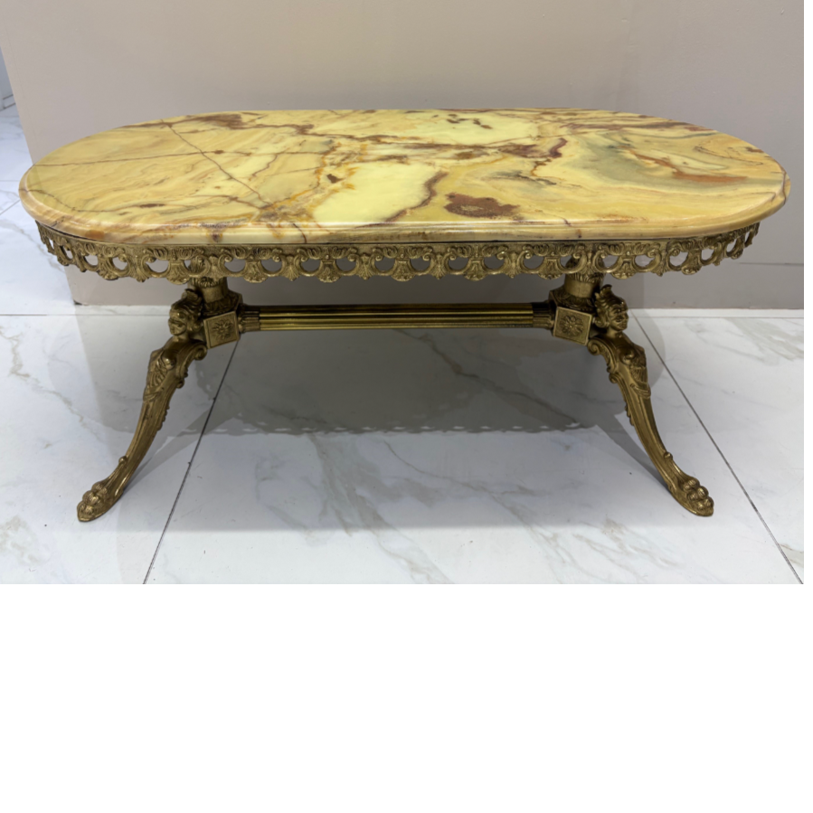 Vintage green onyx coffee table with ornate gilt legs - VIN1245T