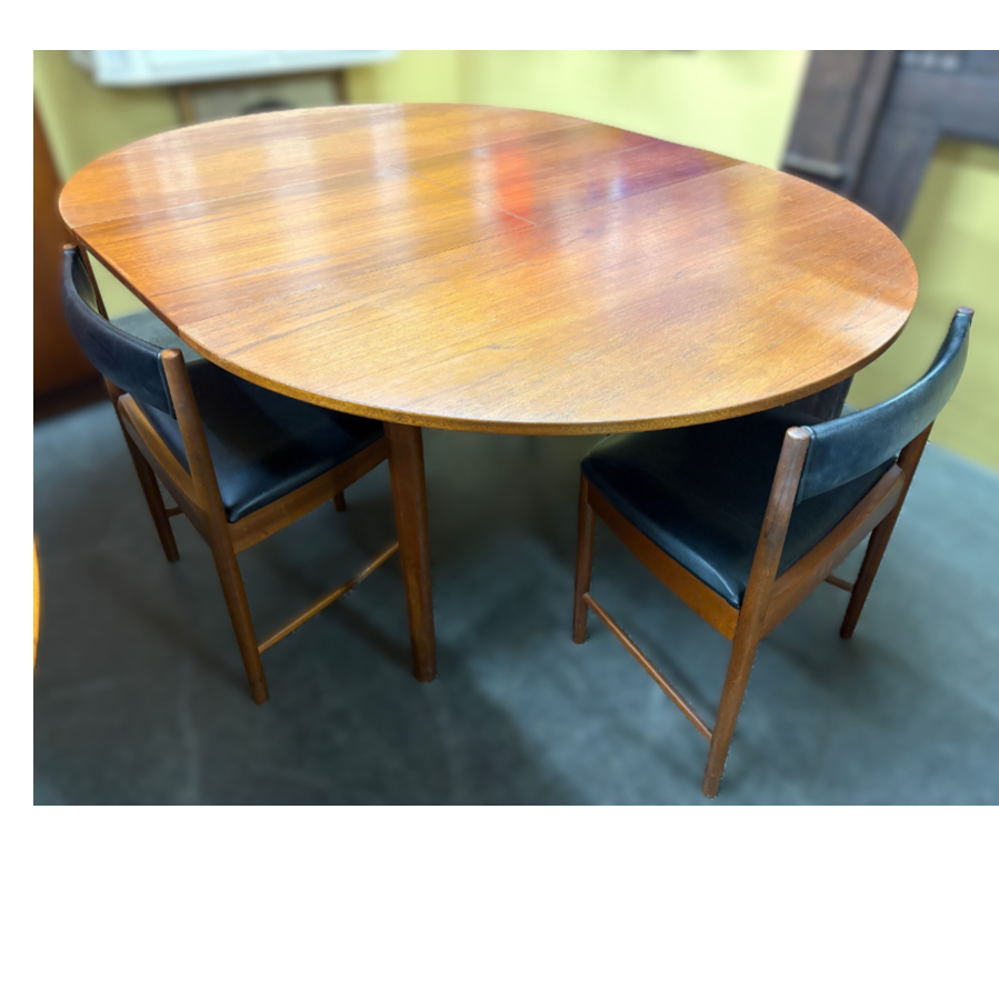 A H Mcintosh Mid Century Teak Extendable Table & 4 Black Vinyl Chairs - VIN1246Q