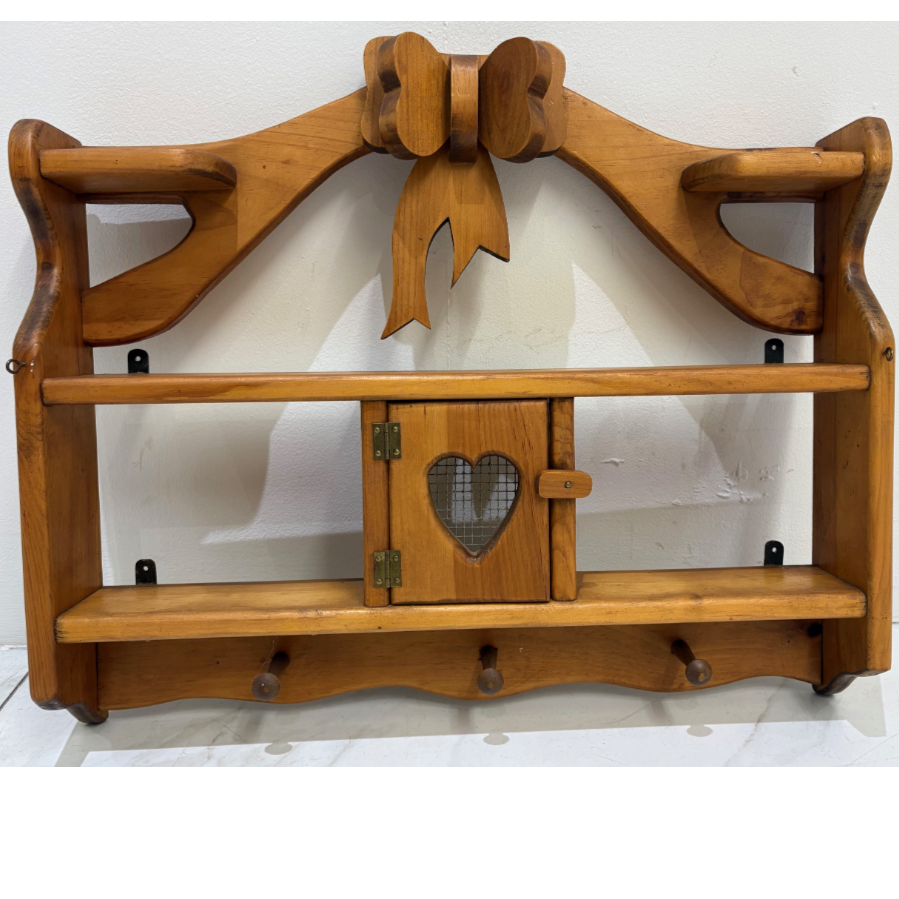 Vintage Pine Wall Mounted Country Cottage Kitchen Or Hallway Shelf Unit - VIN1246A