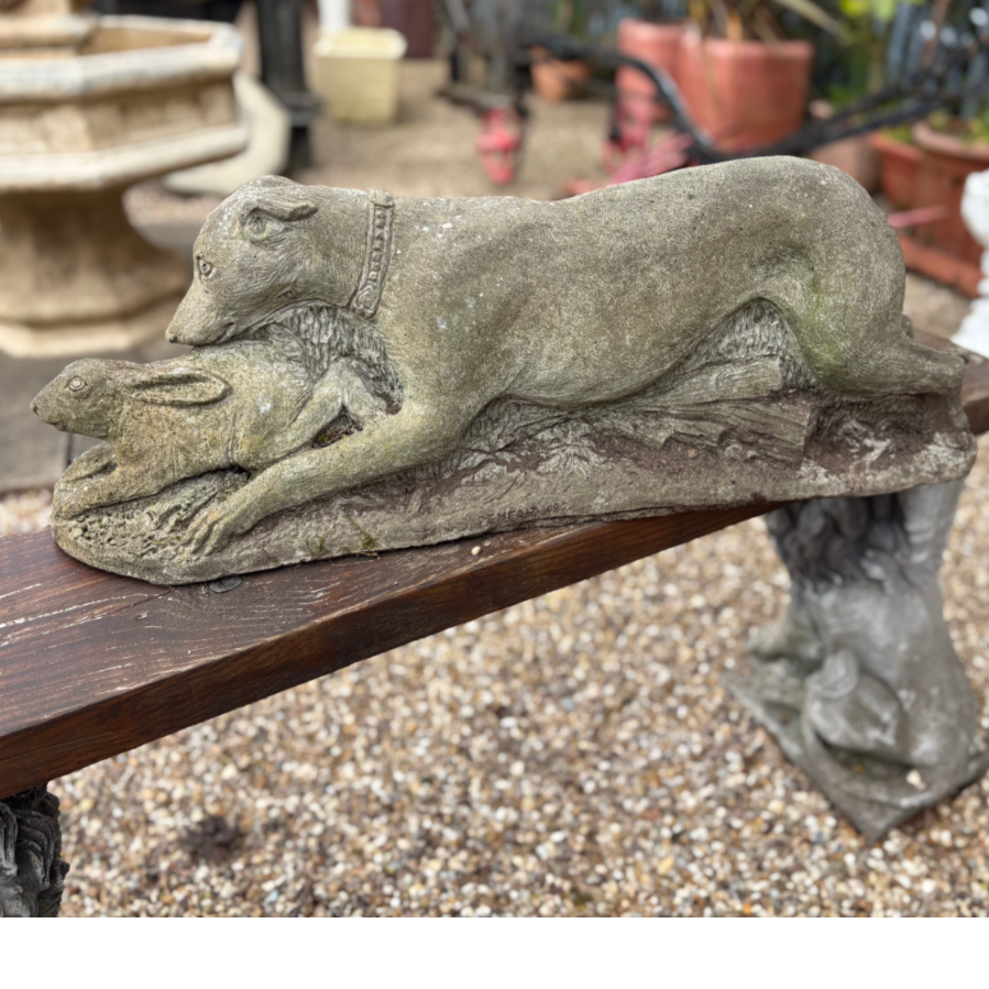 Weathered Reconstituted Stone Greyhound & Hare Statue - VIN1248J - 2 Available Weathered Reconstituted Stone Greyhound & Hare Statue - VIN1248J - 2 Available