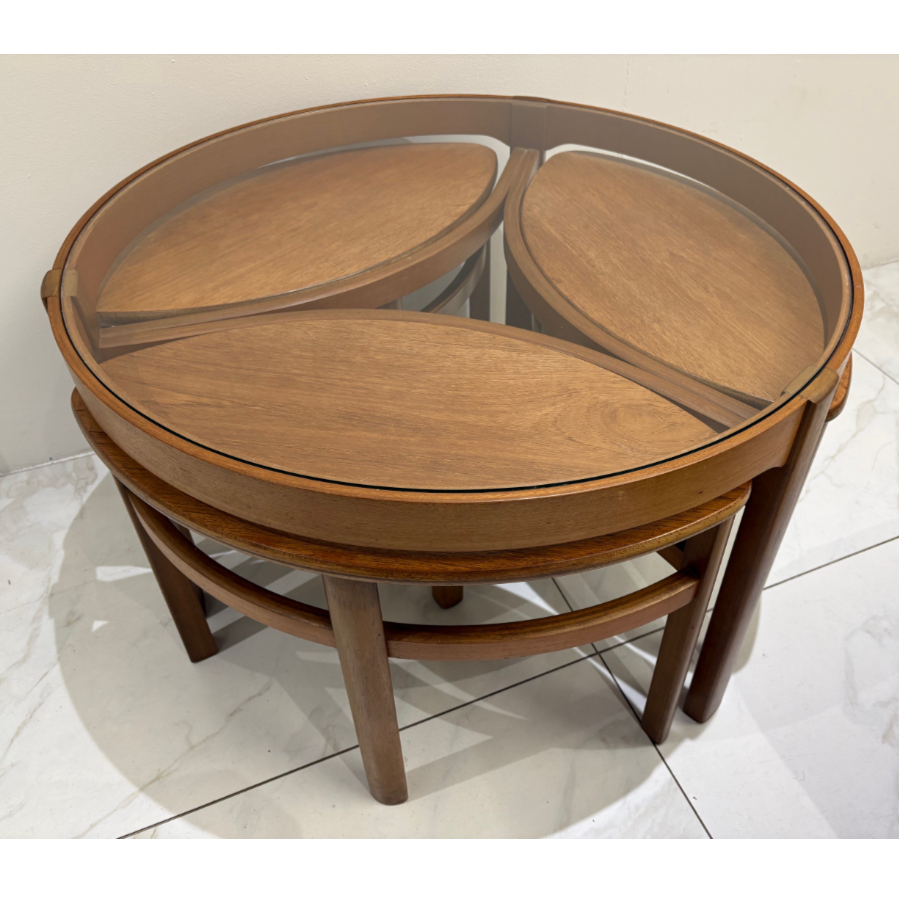 A mid century Nathan Trinity round glass top coffee table - VIN1246S