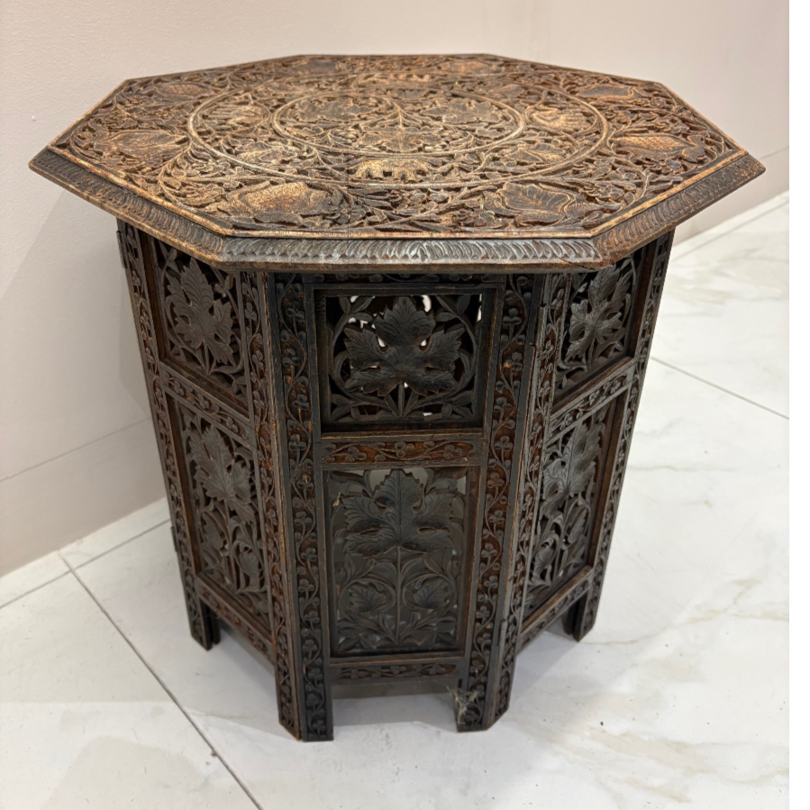 Original antique Indian highly carved folding table - VIN1245L