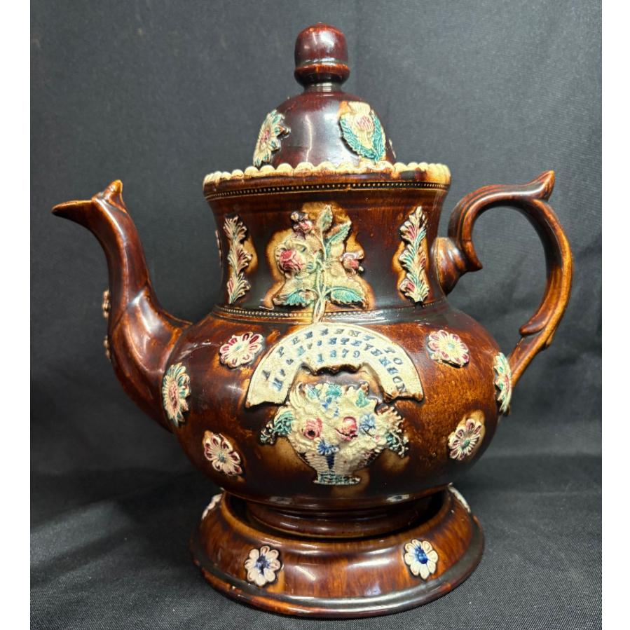 Victorian Measham Bargeware Large Tea-pot & Stand - VIN1243P