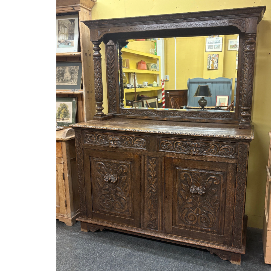 Victorian Carved Oak ‘Green Man’ Mirrored Back Sideboard - VIN1250T