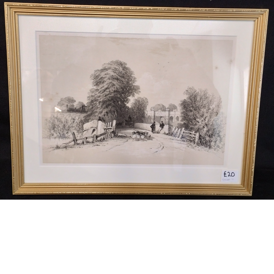 Sepia lithograph titled 