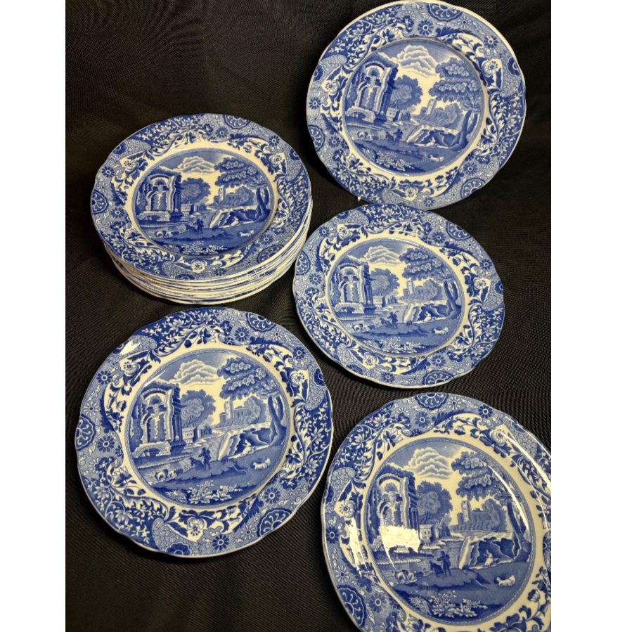 Set 12 Copeland Italian Spode Blue & White Dessert Plates