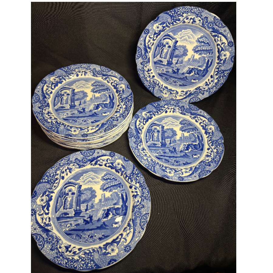 Set 12 Copeland Italian Spode Blue & White Dinner Plates