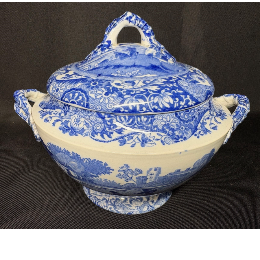 Copeland Italian Spode Blue & White Double Handled Lidded Bowl