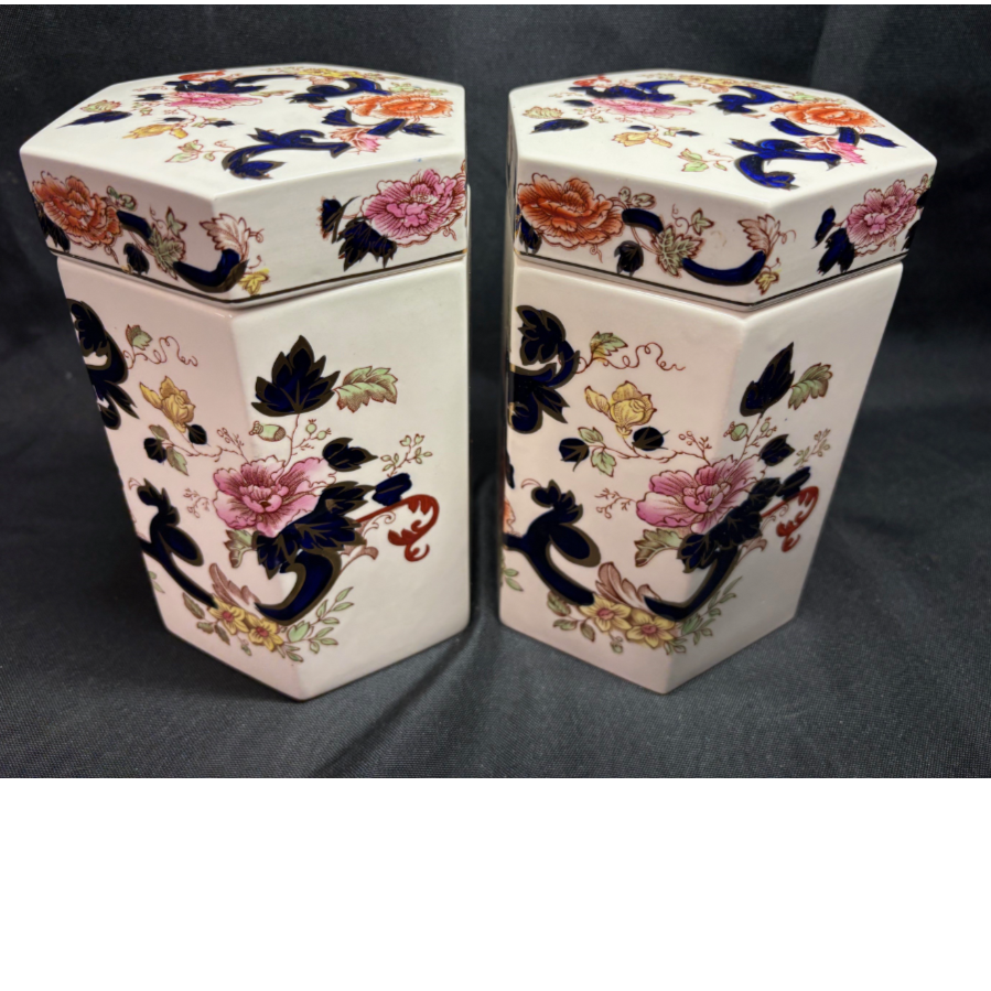 Pair Mason's 'Blue Mandalay' Hexagonal Tea Caddies - VIN1243L