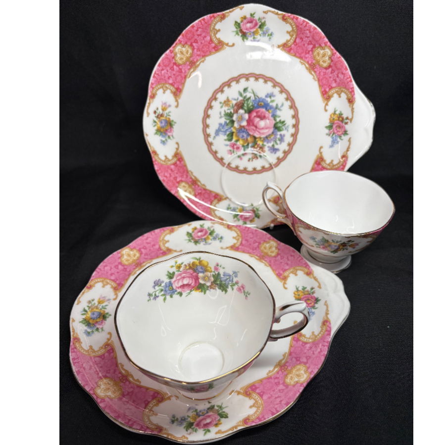 Pair Royal Albert 'Lady Carlyle' Teacup & Saucer/Snack Plate - VIN1241P
