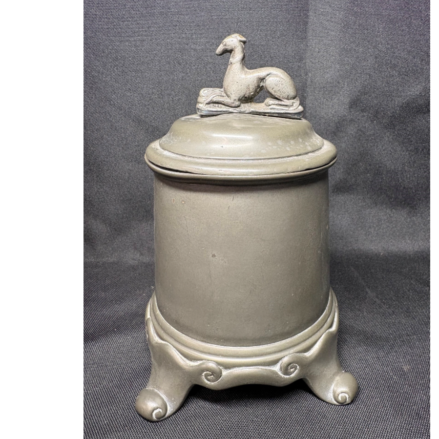 Antique Victorian Pewter Tobacco Jar with Greyhound Finial - VIN1191A
