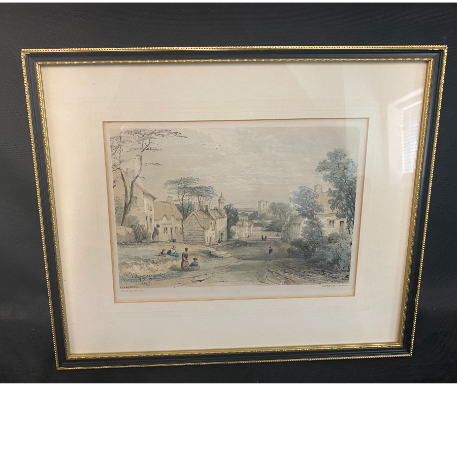 Sepia lithograph depicting a scene in Hillmorton, Warwickshire - vin1246m Sepia lithograph depicting a scene in Hillmorton, Warwickshire - vin1246m