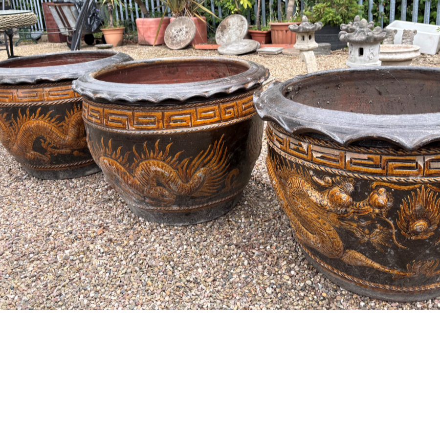 Thai Dragon Garden Planters With Pie Crust Lip - £160 each - 3 available - VIN1255J Thai Dragon Garden Planters With Pie Crust Lip - £160 each - 3 available - VIN1255J