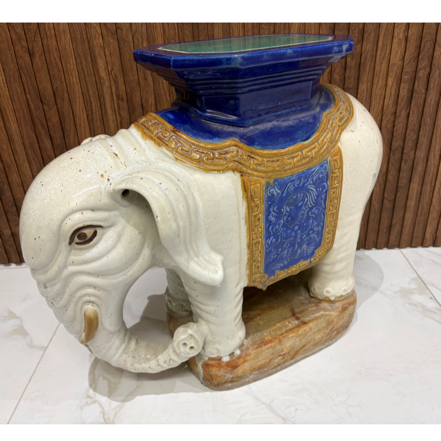Glazed Ceramic Elephant Garden Seat/Plant Stand/Side Table - VIN1258O Glazed Ceramic Elephant Garden Seat/Plant Stand/Side Table - VIN1258O