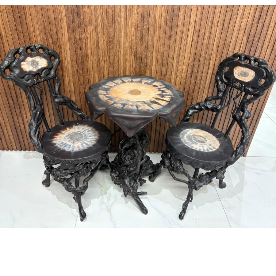 Antique Japanese Tree Root Sculpture Of A Table And Two Chairs - VIN1258F