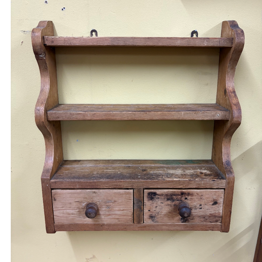 Vintage Pine Rustic Kitchen Shelf Unit With Two Drawers - VIN1267X Vintage Pine Rustic Kitchen Shelf Unit With Two Drawers - VIN1267X