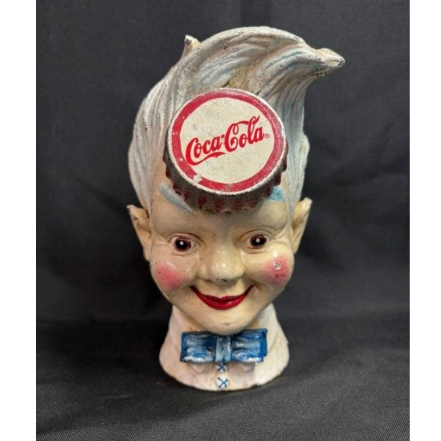 Vintage Coca Cola Cast Iron Boy's Head Money Box - VIN1273H