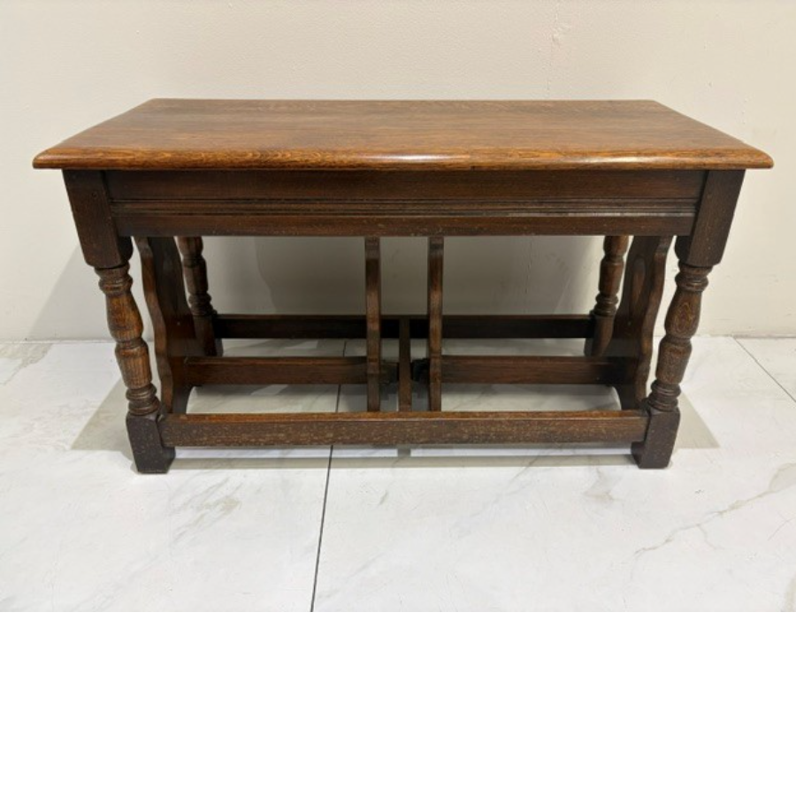 Vintage Guildoak Solid Oak Hanging Nest Of Coffee Tables - VIN1259A Vintage Guildoak Solid Oak Hanging Nest Of Coffee Tables - VIN1259A