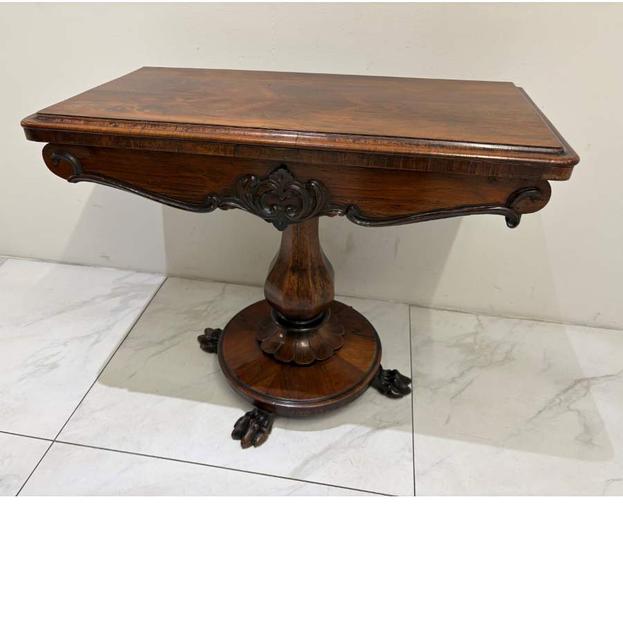 Antique English Rosewood Rectangular Foldover Swivel Top Card Table - VIN1282A Antique English Rosewood Rectangular Foldover Swivel Top Card Table - VIN1282A